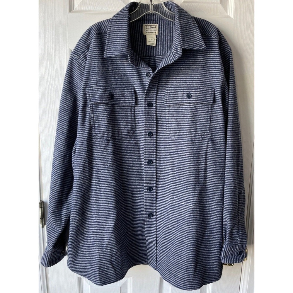 LL Bean Shirt Mens Large Traditional Fit Flannel Button Heavyweight Outdoor Blue